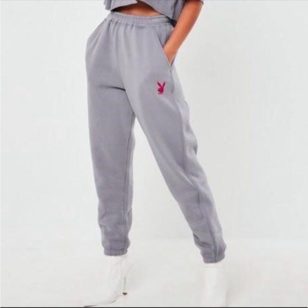PLAYBOY X Missguided Oversized Reflective Piping Logo Bunny Joggers